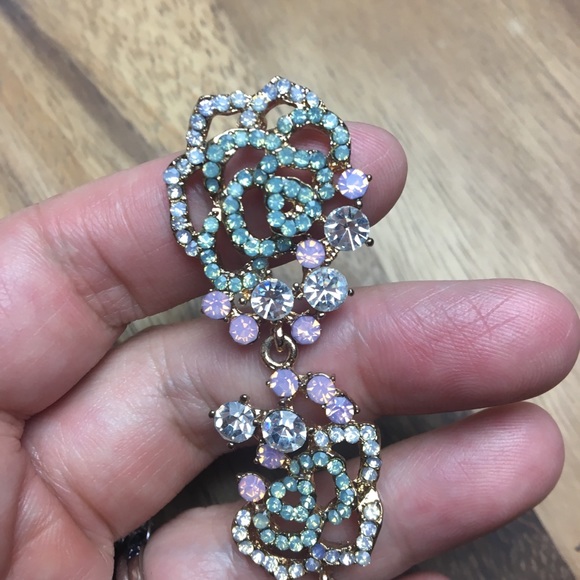 Dangling Crystal Earrings | Multi-color Rose - Picture 3 of 5